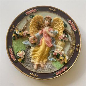 Vintage Collector Plate 3D Wall Rose Tree Guardian Angle Diameter 7.5”